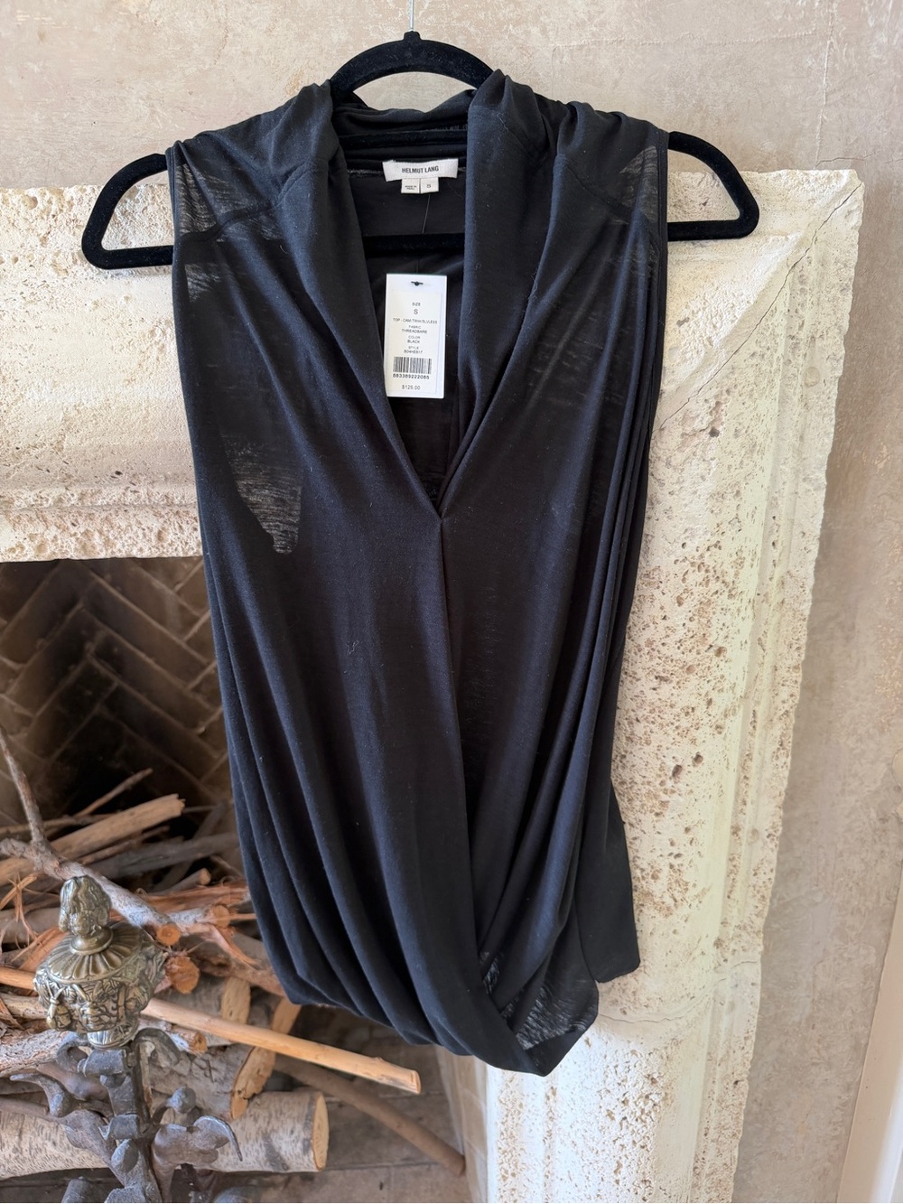 Helmut Lang Black Draped V-Neck Sleeveless Camisole